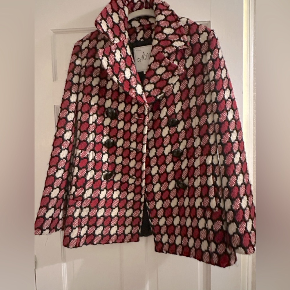 Milly Red and Black Patterned Pea Coat